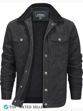 Men's Corduroy Jacket Sherpa Lined Winter Coat Warm Fleece Lapel Trucker Jacket